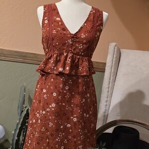 Blue Rain Rust Floral Mini Dress